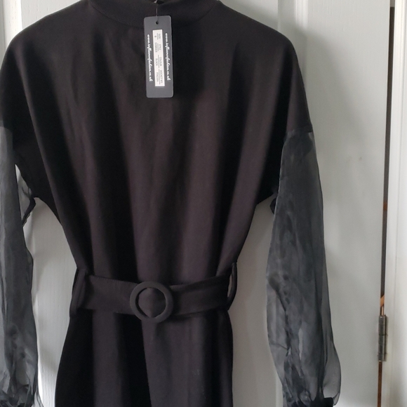 NEW Belted Sweater Dress with Organza Sleeve - Picture 6 of 6